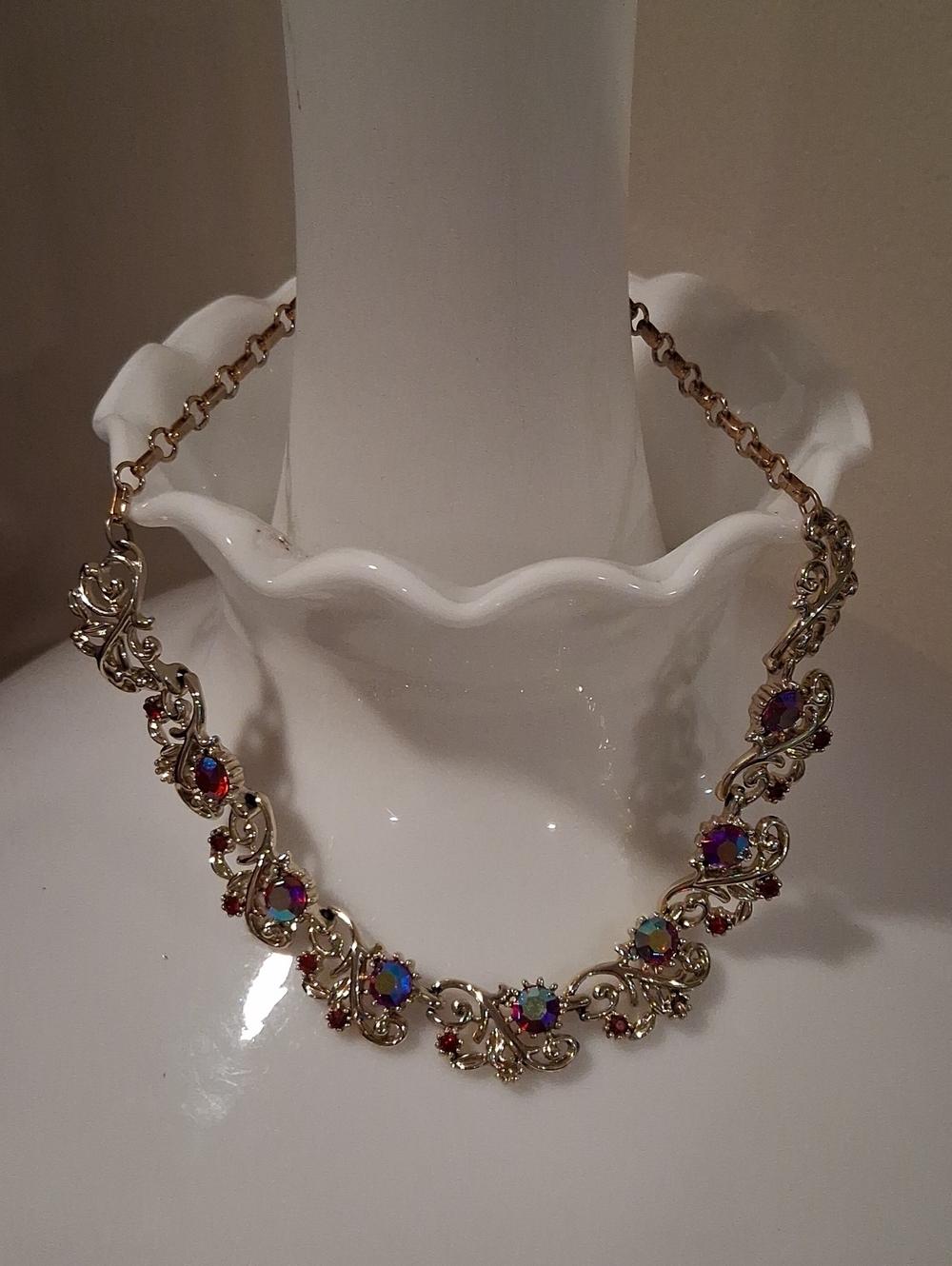 Coro Gold-Tone Necklace with Iridescent Multicolor Stones